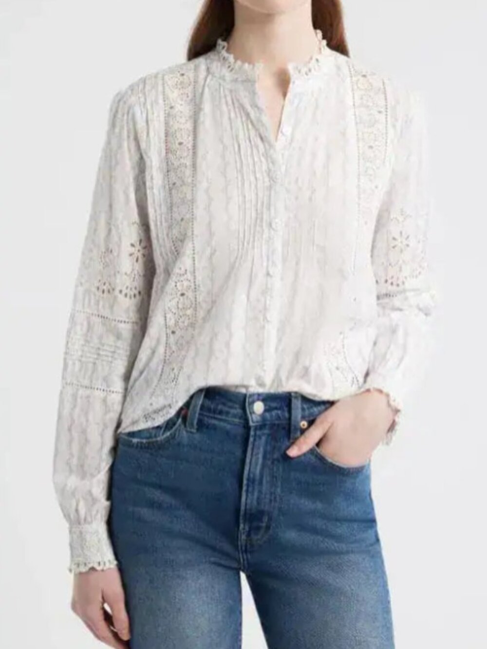 NWT LoveShackFancy Lal Floral Embroidered Cotton Button-Up Shirt
